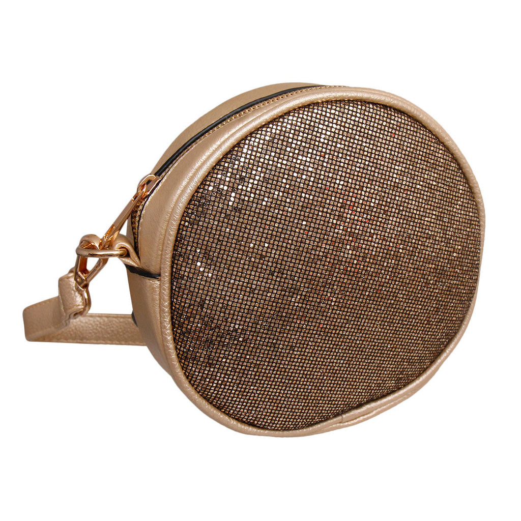 Fashion Crossbody Fanny Pack Gold Glitter Circle Stylish Accessory