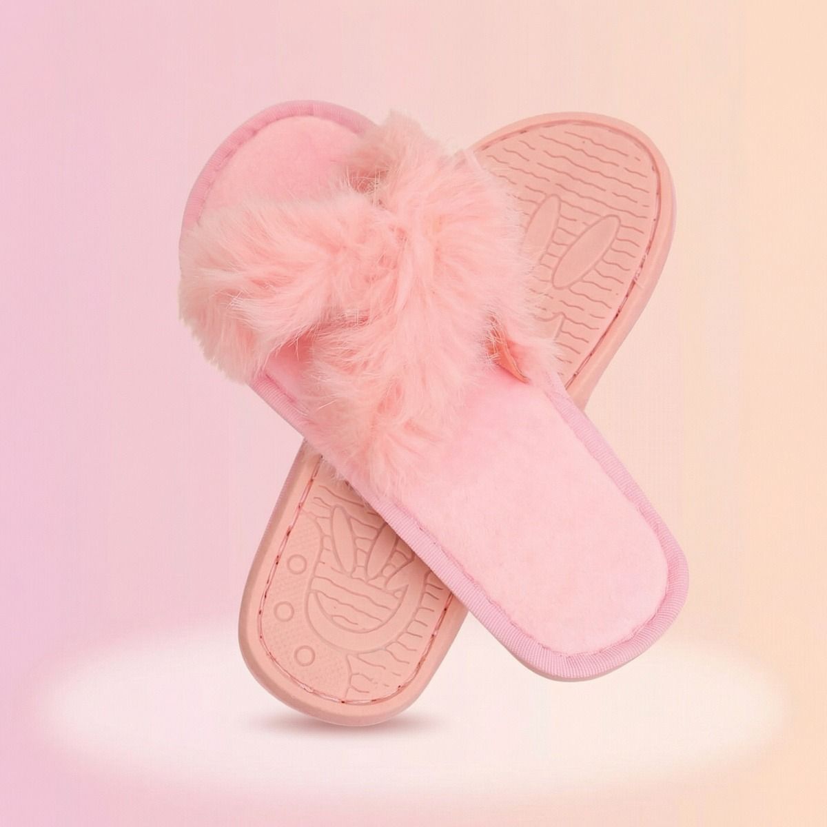 Fur Slippers Size Small Pink Stylish Lounge Footwear