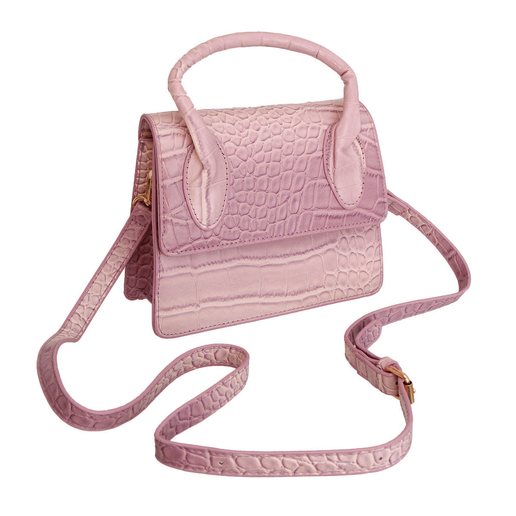 Fashion Handbag Purple Croc Flap Satchel Stylish Chic