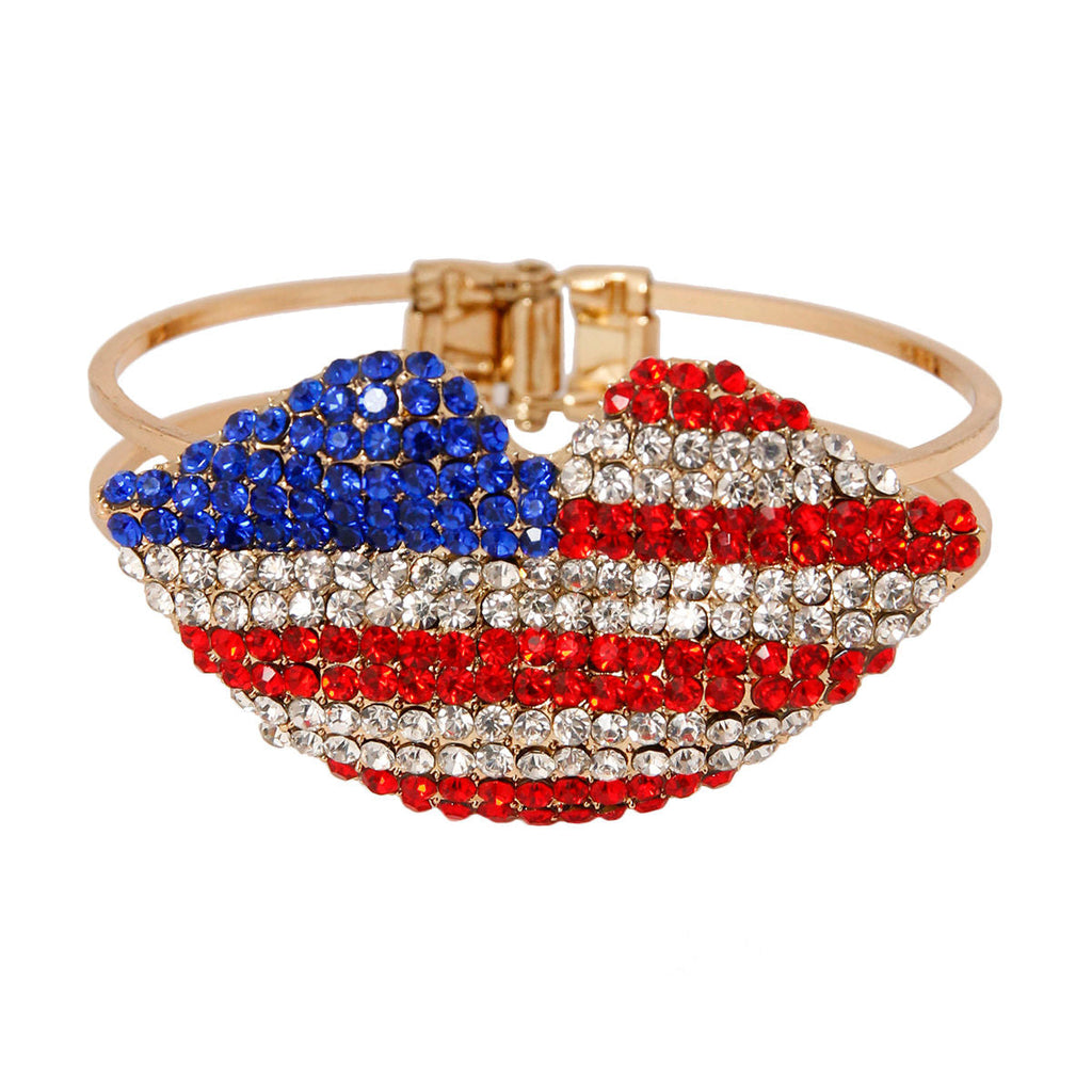 Statement Rhinestone Lips Hinge Bracelet Trendy Fashion Jewelry Accessory