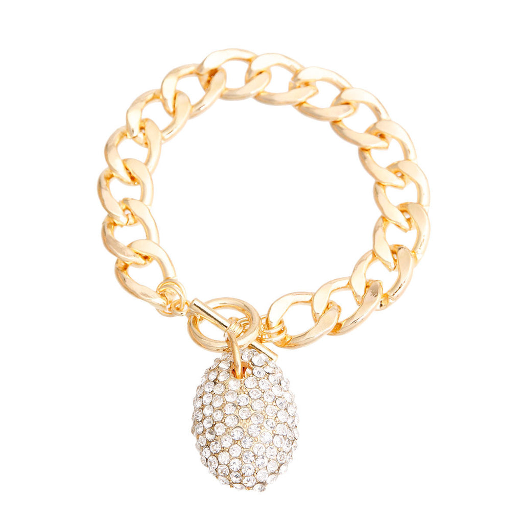 Charm Bracelet Gold Oval Pave Stylish Elegant Jewelry Accessory