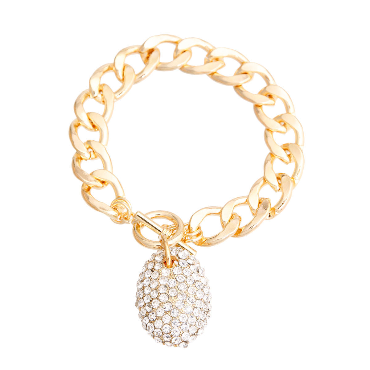 Charm Bracelet Gold Oval Pave Stylish Elegant Jewelry Accessory