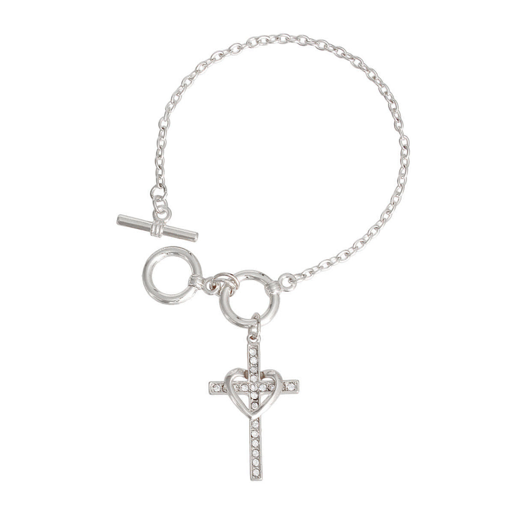 Silver Heart Cross Bracelet Stylish Fashion Jewelry Accessory