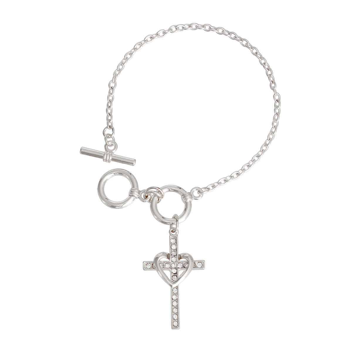 Silver Heart Cross Bracelet Stylish Fashion Jewelry Accessory