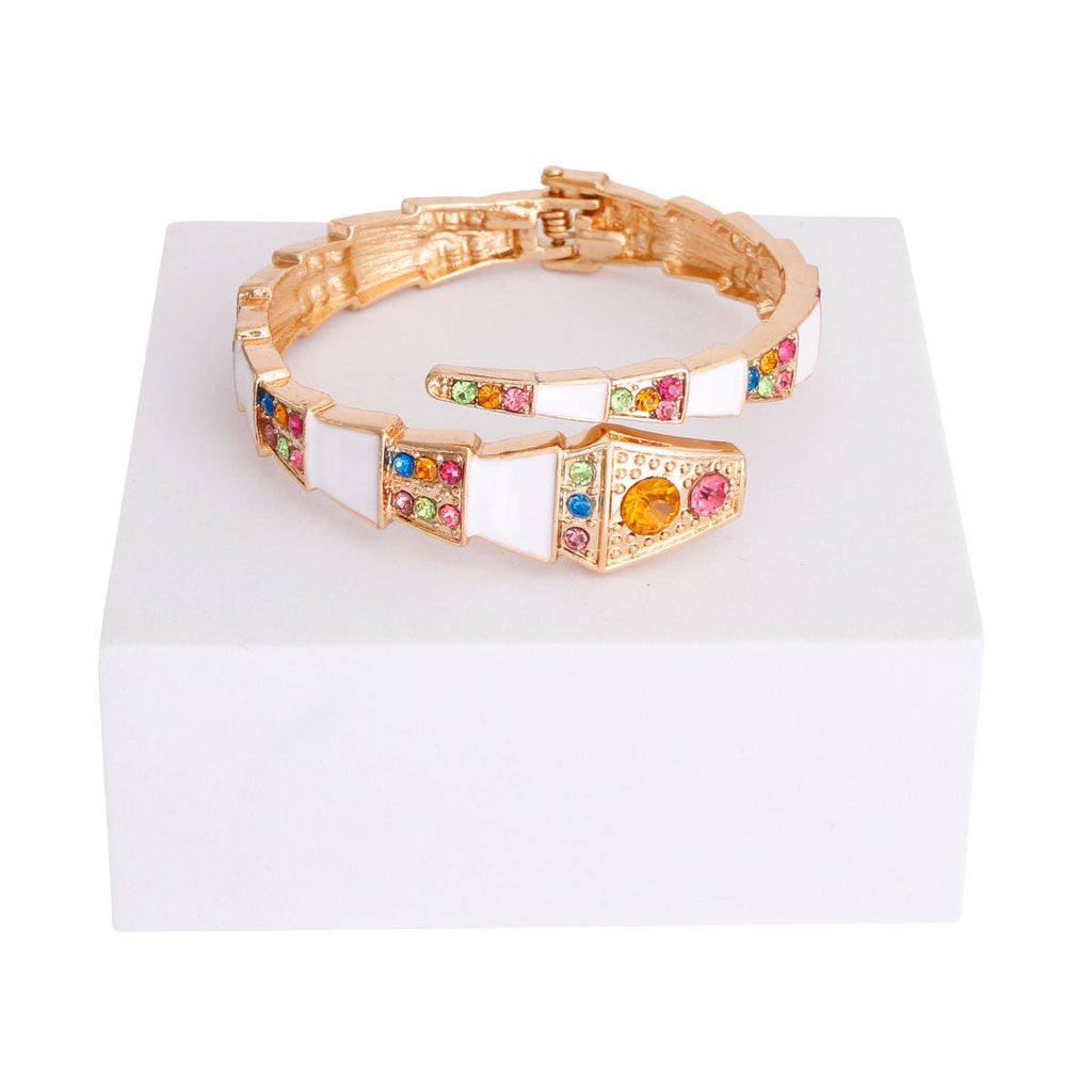 Statement Cuff Bracelet White 3D Snake Wrap Stylish Luxury Jewelry