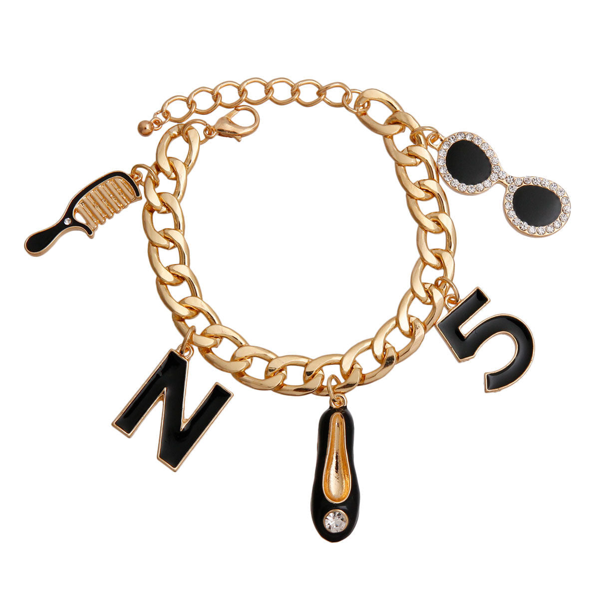 Luxury Shoe Charm Bracelet in Gold and Black – Stylish Fashion Accessory