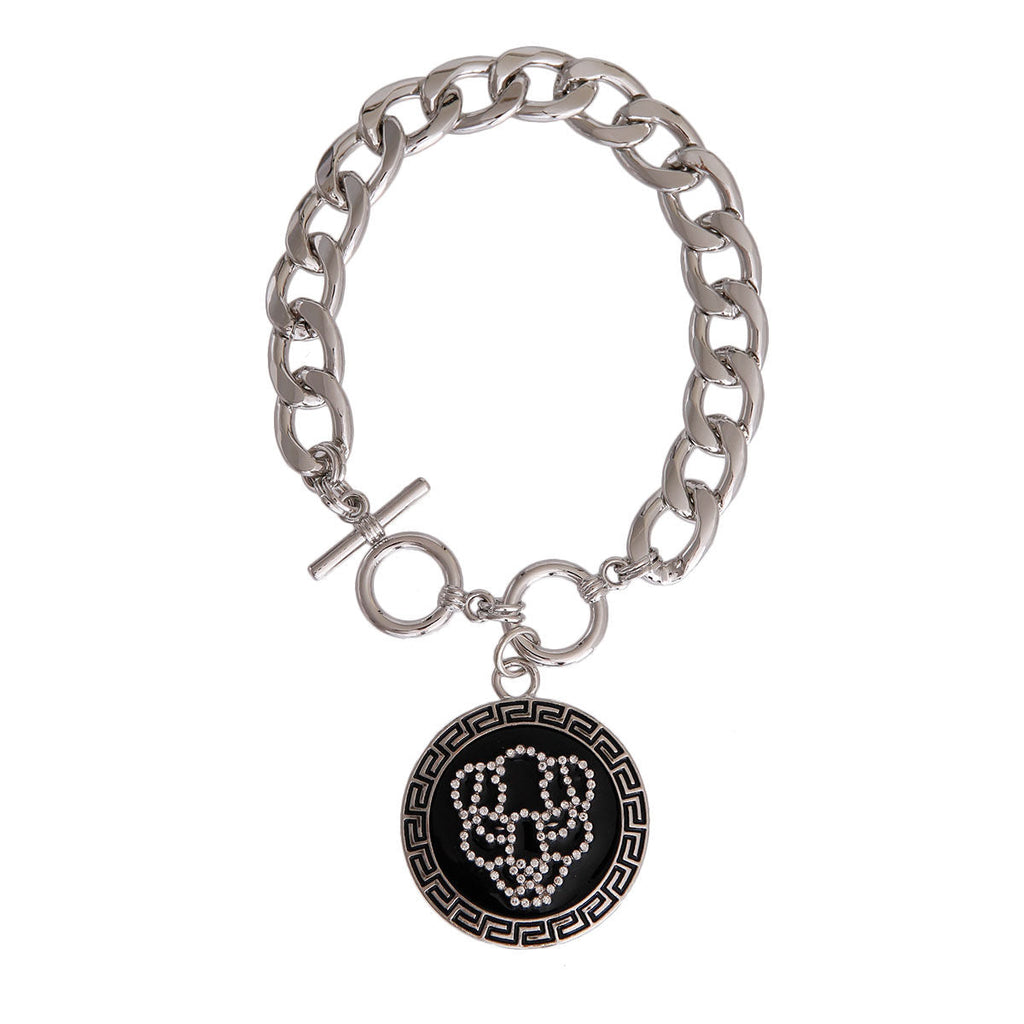 Statement Silver Tiger Greek Medallion Bracelet Stylish Jewelry Accessory