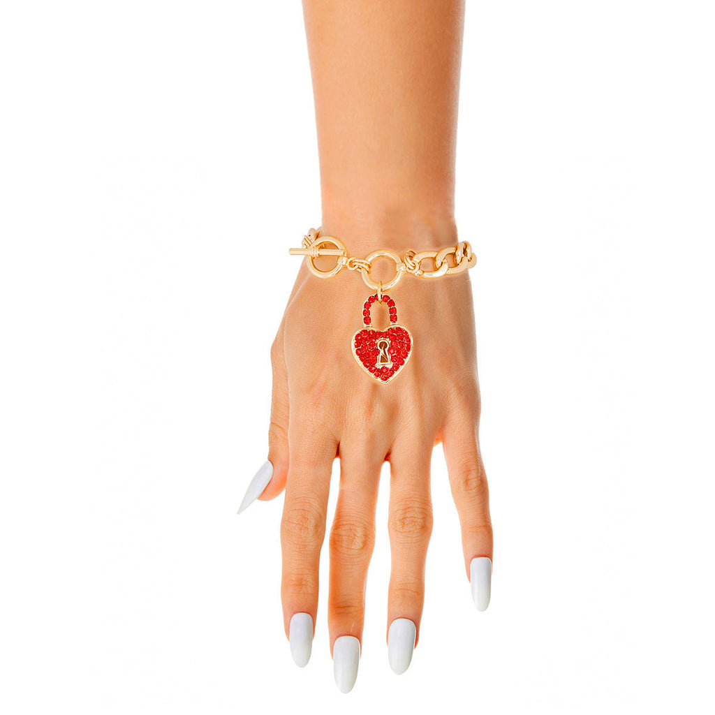 Statement Red Locked Heart Bracelet Stylish Fashion Jewelry Accessory
