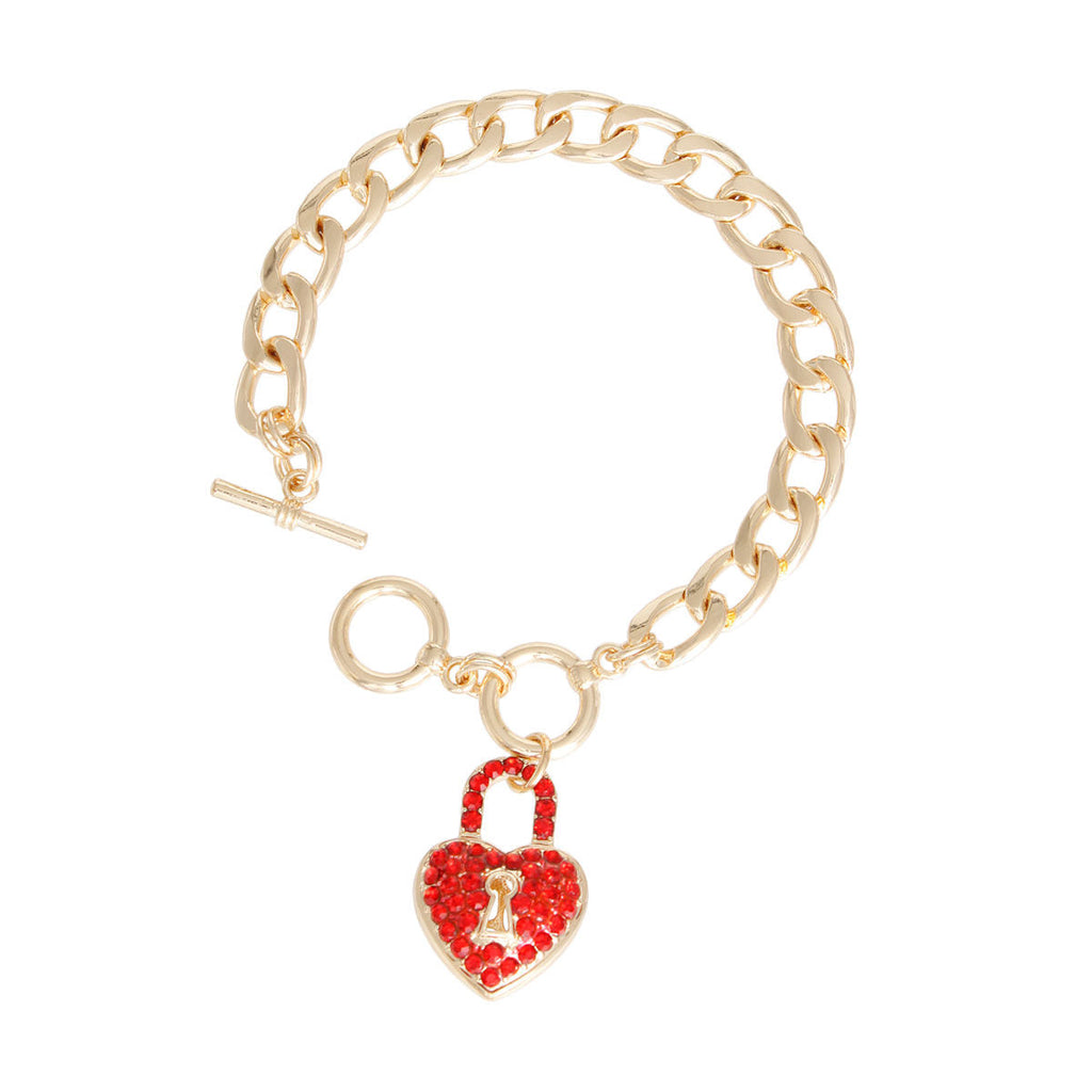 Statement Red Locked Heart Bracelet Stylish Fashion Jewelry Accessory
