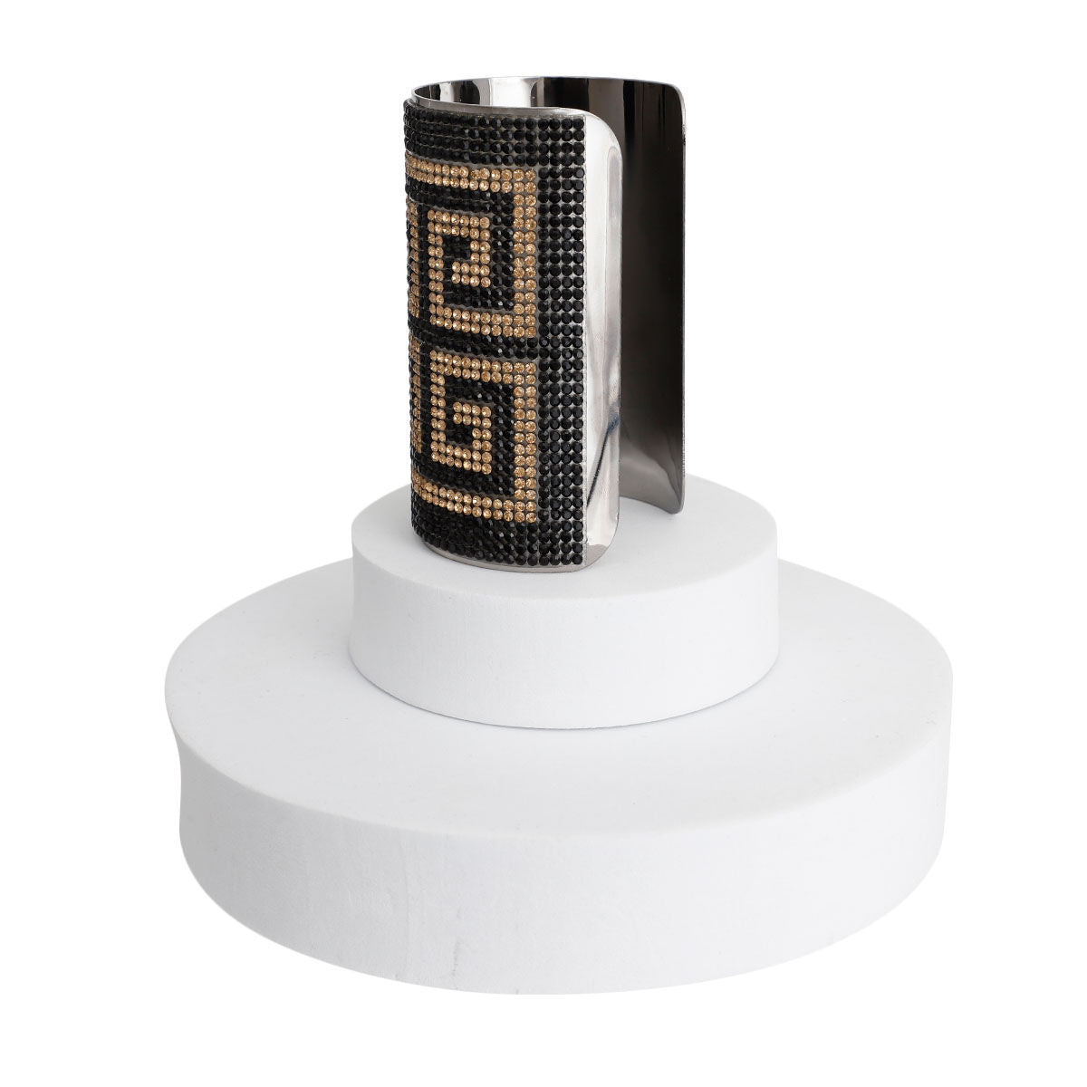 Statement Cuff Bracelet Greek Key Glamour Gold and Black Stylish Jewelry