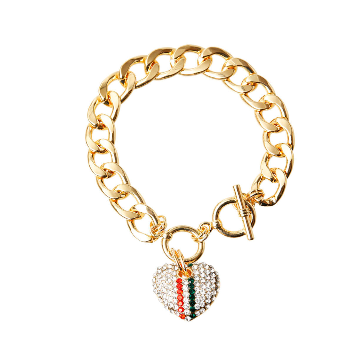 Statement Rhinestone Heart Toggle Bracelet Stylish Fashion Jewelry Accessory