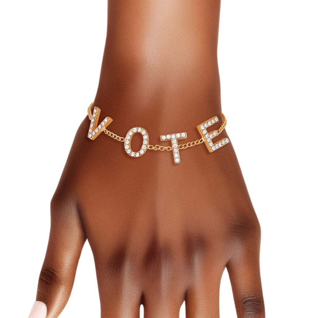 Women’s Rhinestone Gold Chain Bracelet VOTE Stylish Statement Jewelry