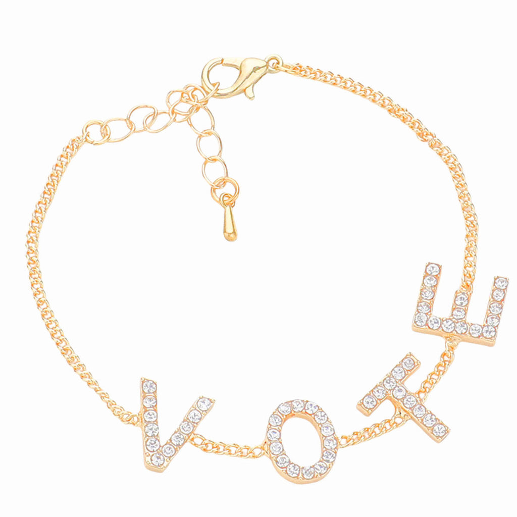Women’s Rhinestone Gold Chain Bracelet VOTE Stylish Statement Jewelry
