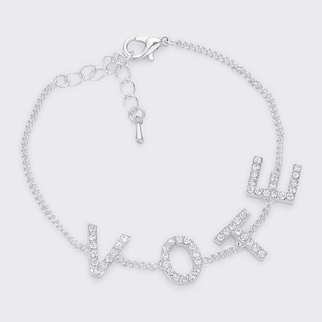 Women’s Rhinestone Silver Chain Bracelet VOTE Stylish Statement Jewelry