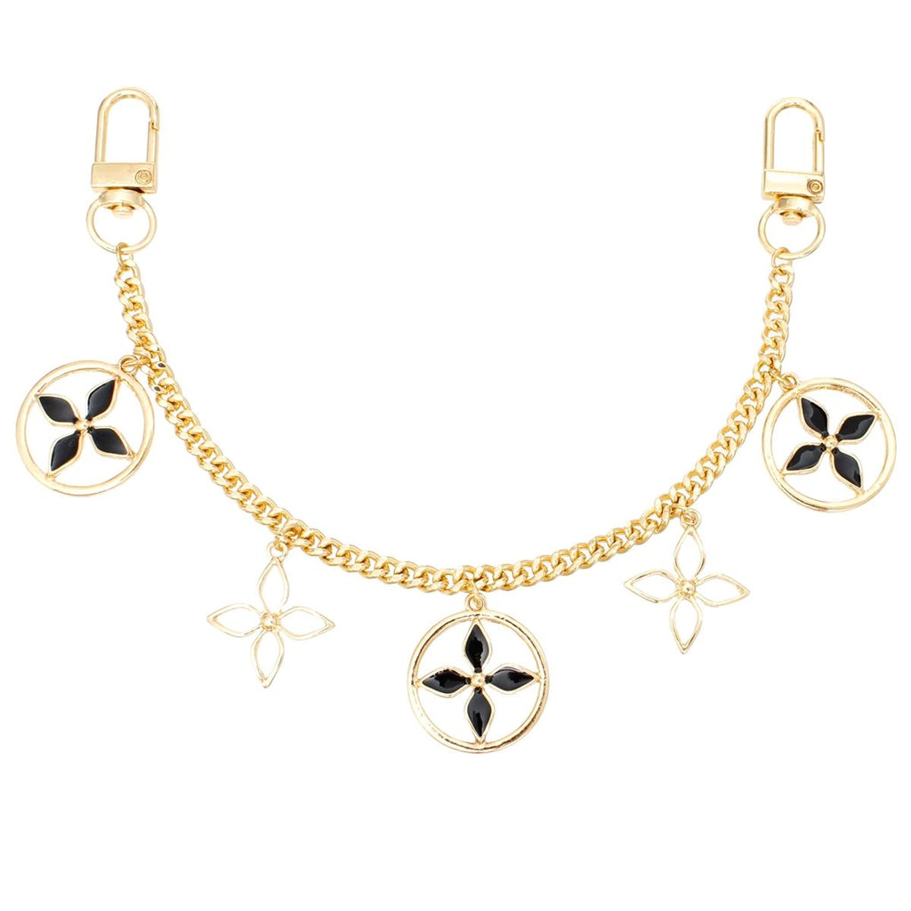 Women’s Bag Chain with Gold and Black Mono Flower Detail – Trendy Fashion Accessory