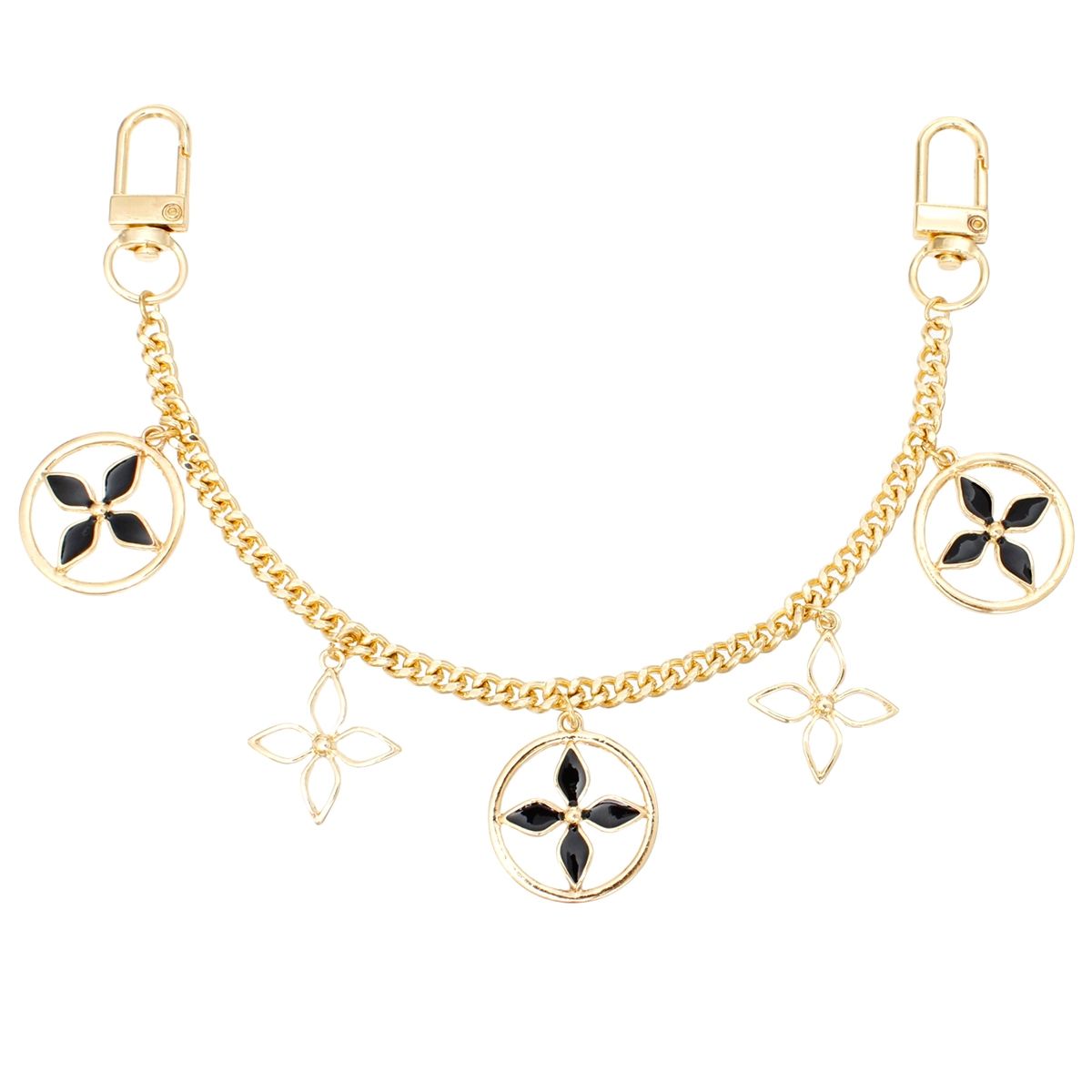 Women’s Bag Chain with Gold and Black Mono Flower Detail – Trendy Fashion Accessory