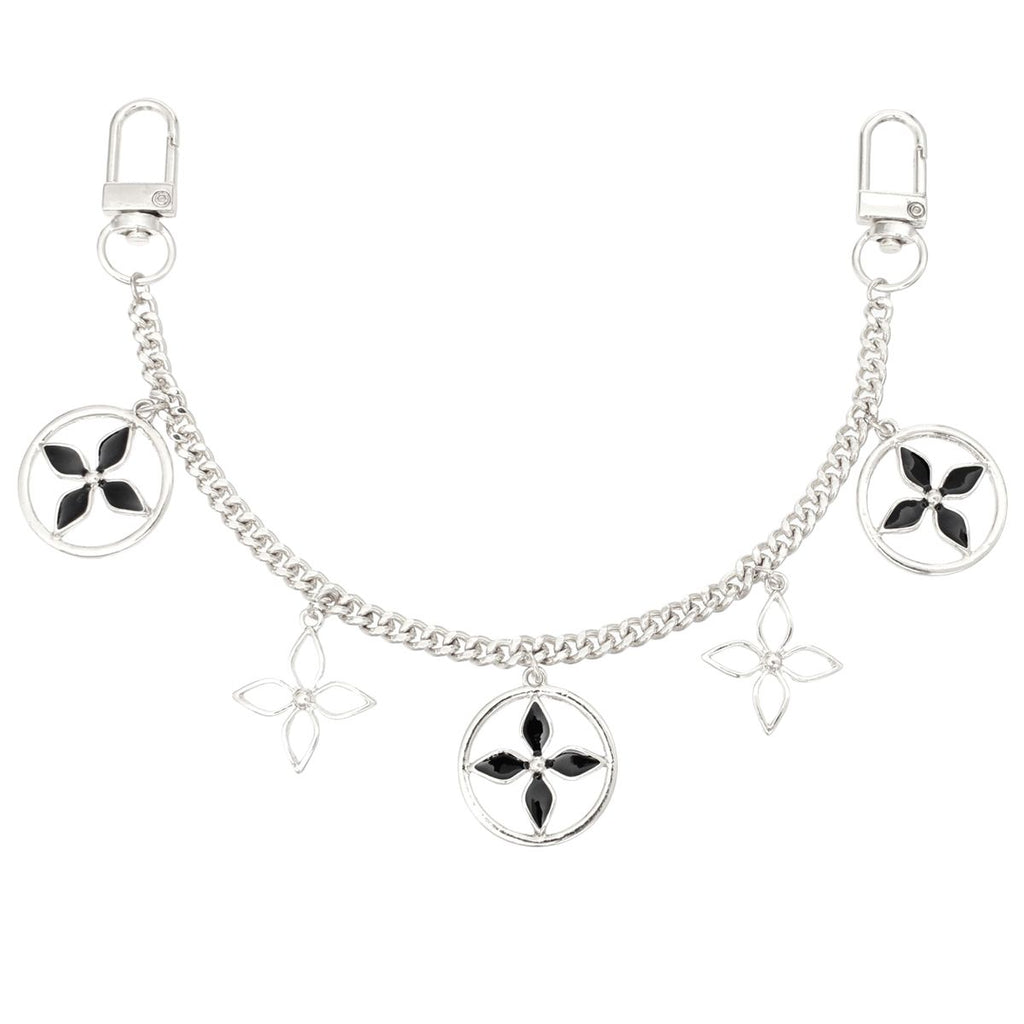 Chain Bag Silver Black Mono Flower Stylish Women’s Accessory