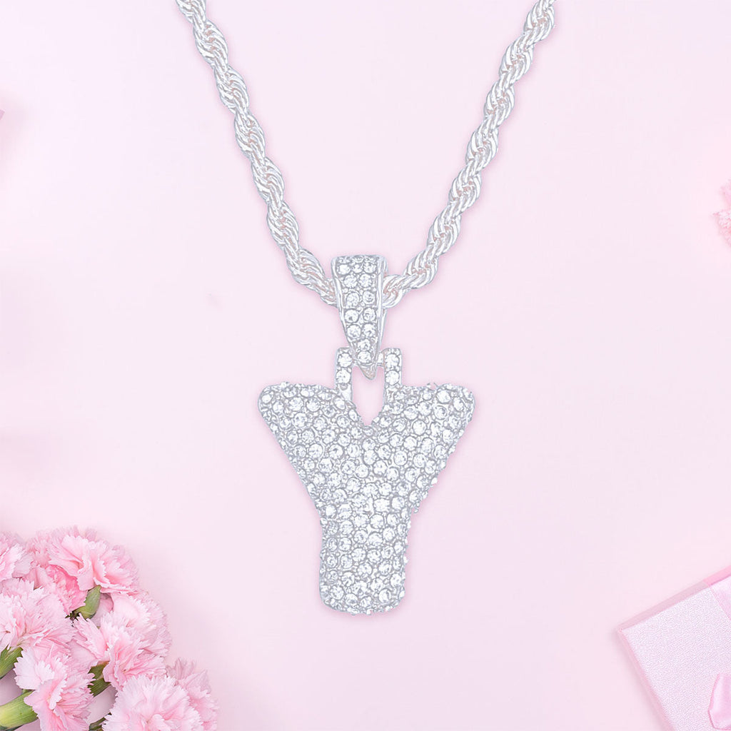 Silver Rhinestone Y Necklace Stylish Statement Jewelry Accessory