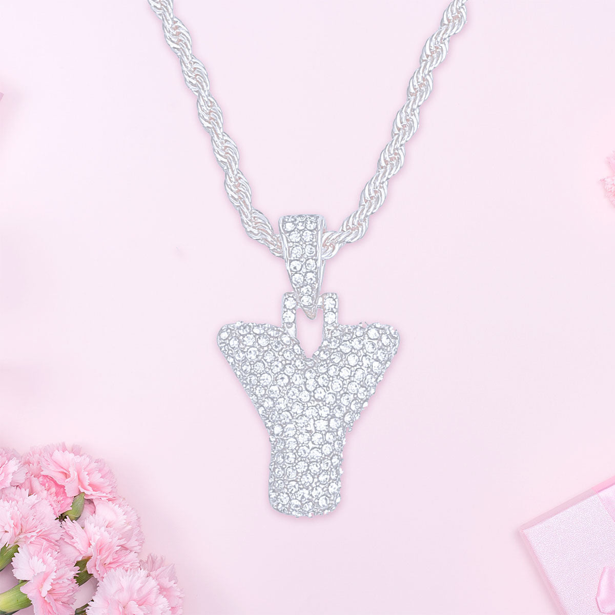 Silver Rhinestone Y Necklace Stylish Statement Jewelry Accessory