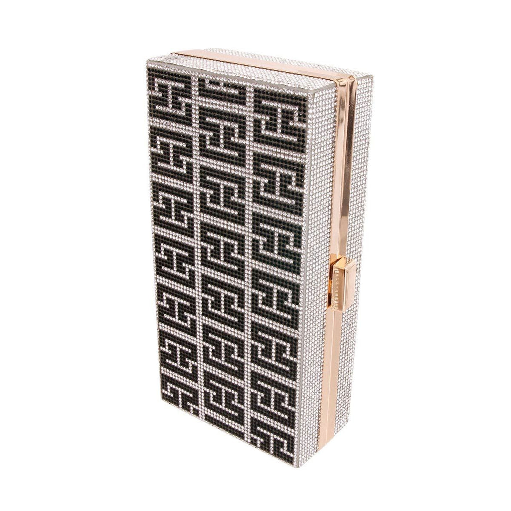 Hardcase Clutch Silver and Black Greek Key Stylish Fashion Accessory