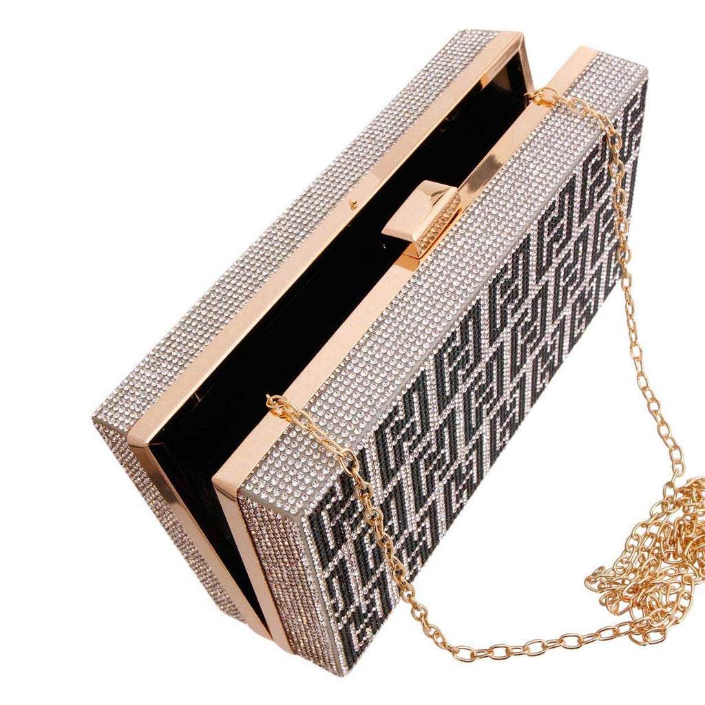 Hardcase Clutch Silver and Black Greek Key Stylish Fashion Accessory