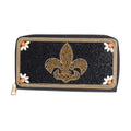 Beaded Wallet Black Fleur de Lis Stylish Fashion Accessory