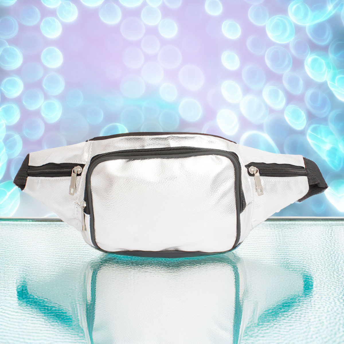 Women’s Fanny Pack 80’s Silver 5-Pocket Waist Bag Stylish Casual Accessory