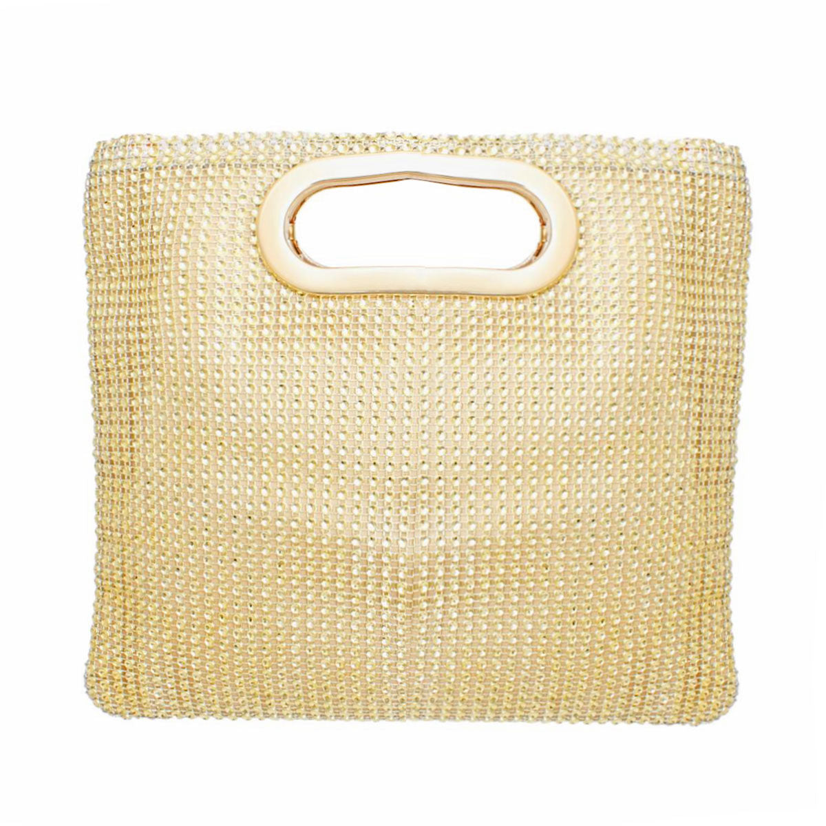 Women’s Fashion Handbag Gold Rhinestone Mesh Square Clutch Stylish Elegant