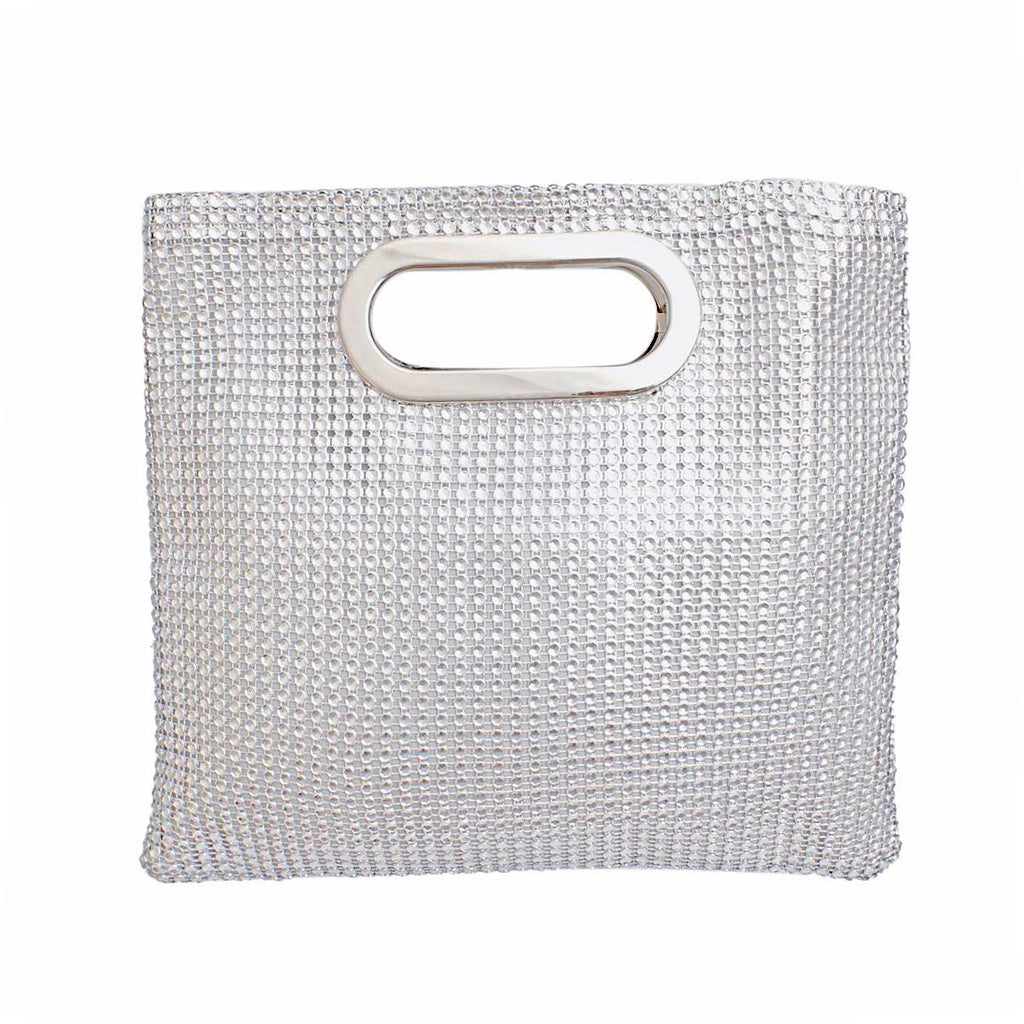 Fashion Handbag Silver Rhinestone Mesh Square Clutch Women’s Stylish Evening Bag