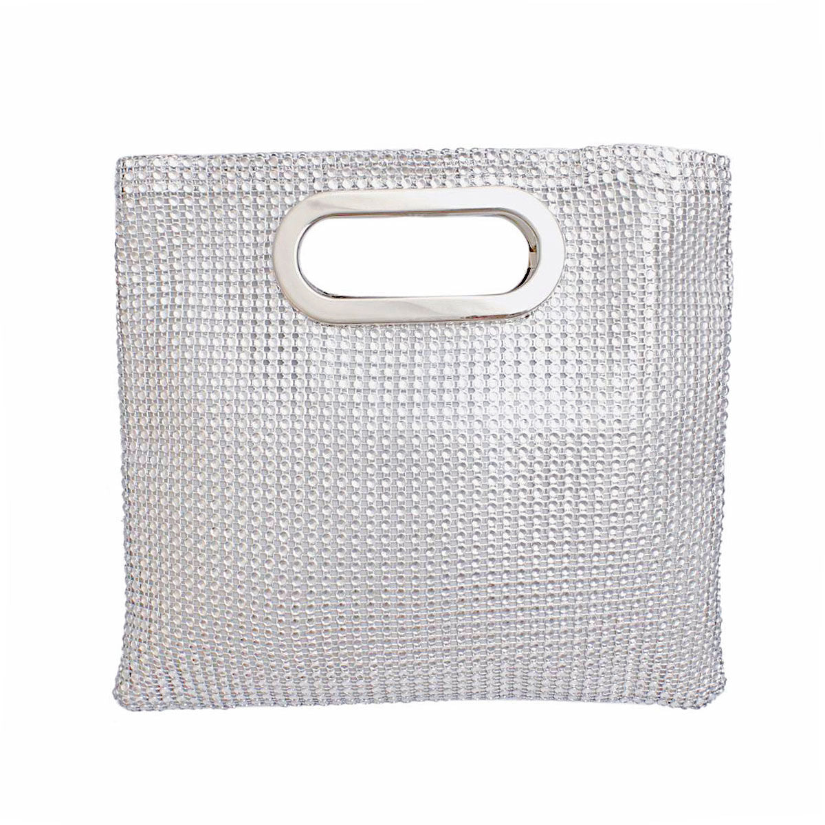 Fashion Handbag Silver Rhinestone Mesh Square Clutch Women’s Stylish Evening Bag