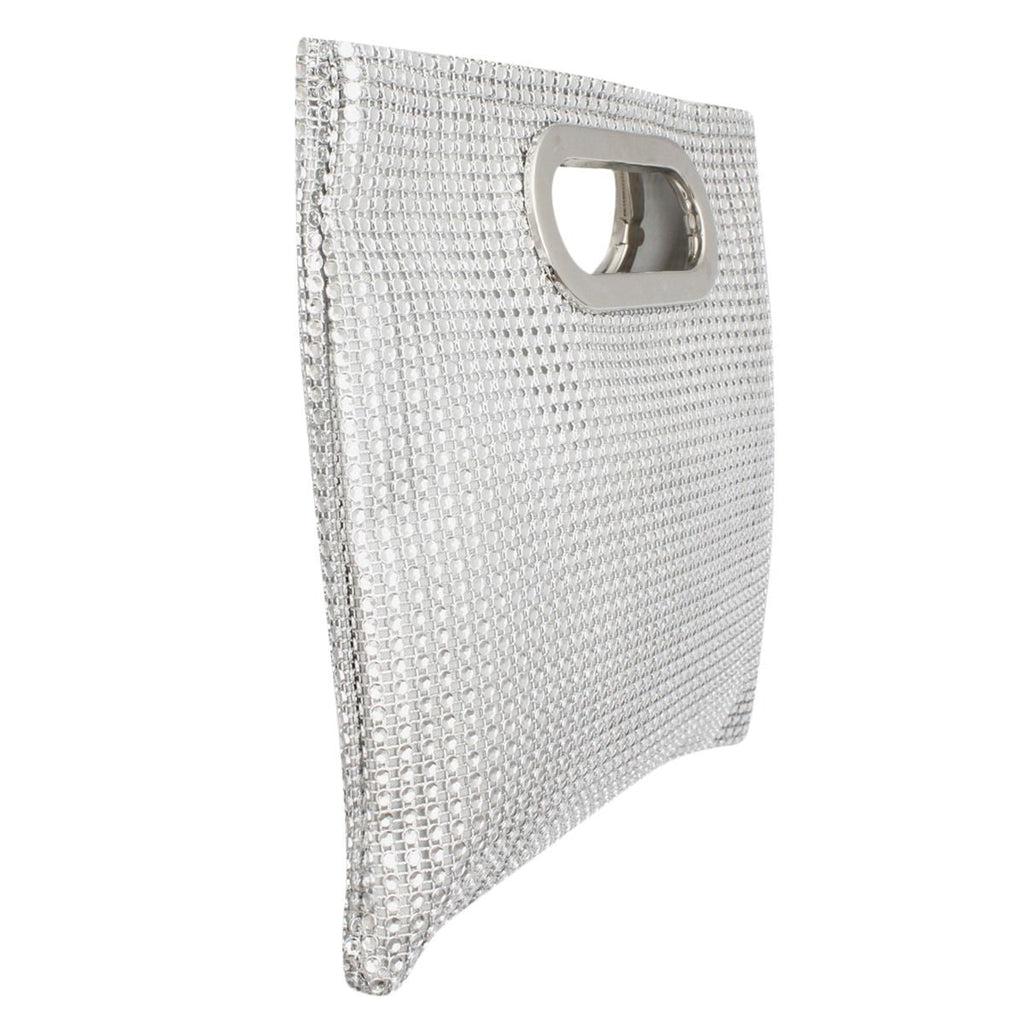 Fashion Handbag Silver Rhinestone Mesh Square Clutch Women’s Stylish Evening Bag