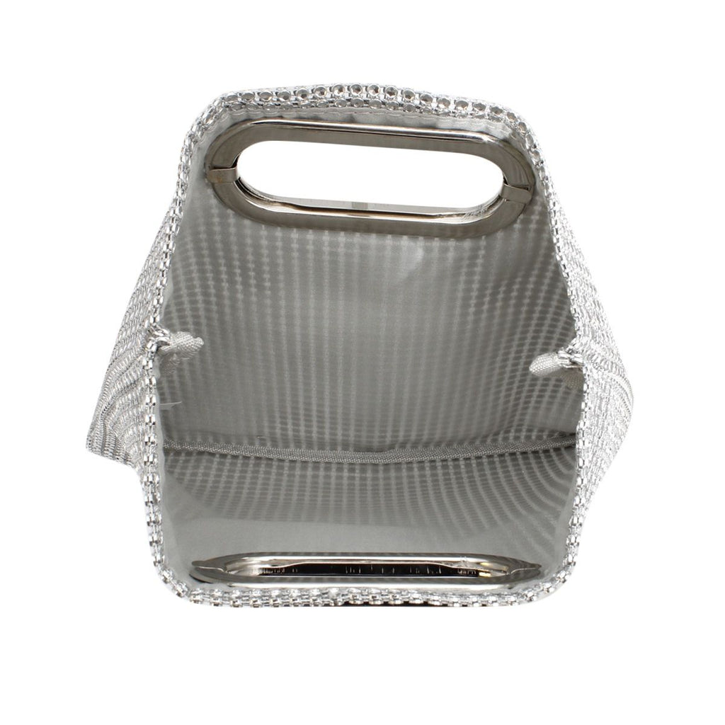 Fashion Handbag Silver Rhinestone Mesh Square Clutch Women’s Stylish Evening Bag