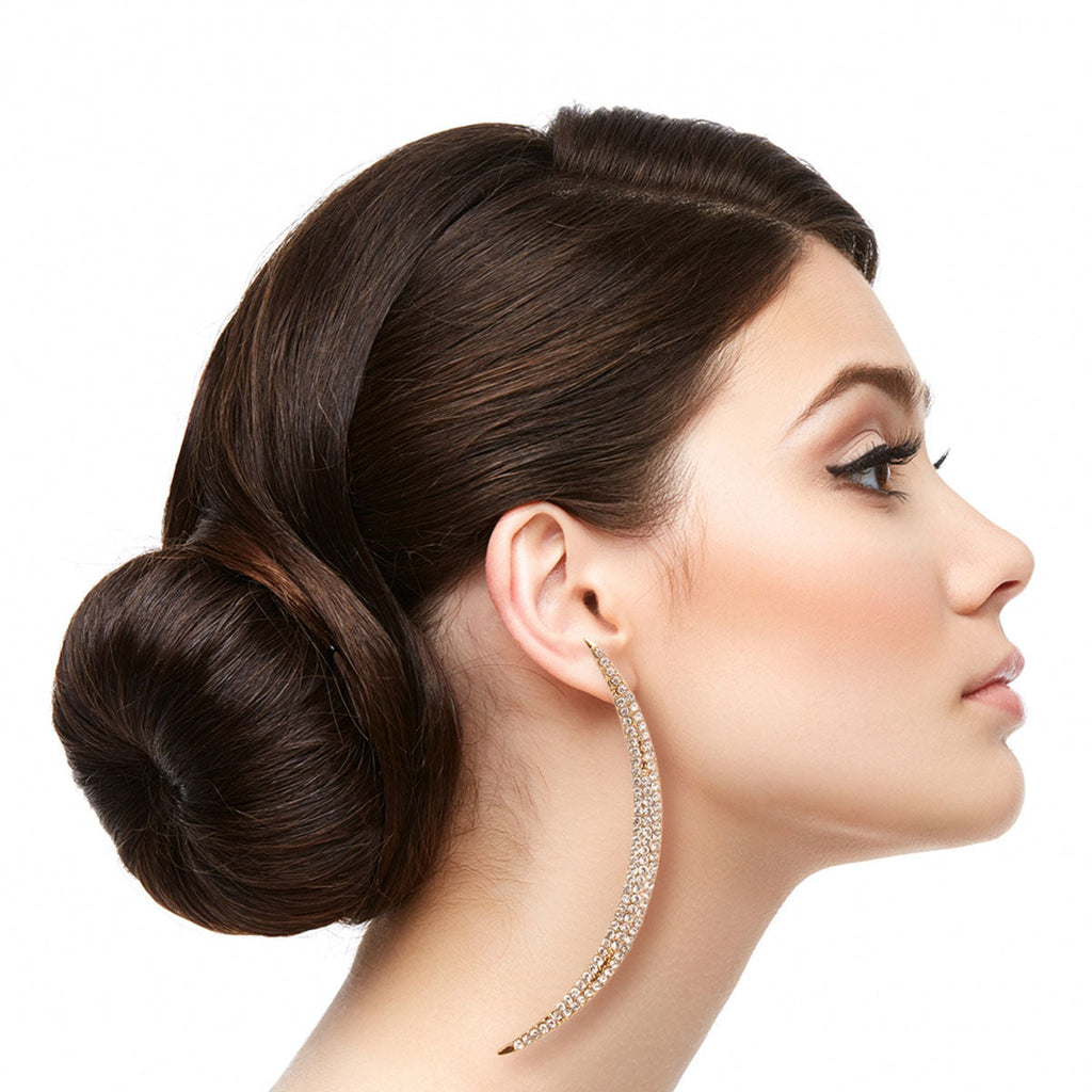Curved Bar Earrings Gold and Clear Stylish Statement Jewelry