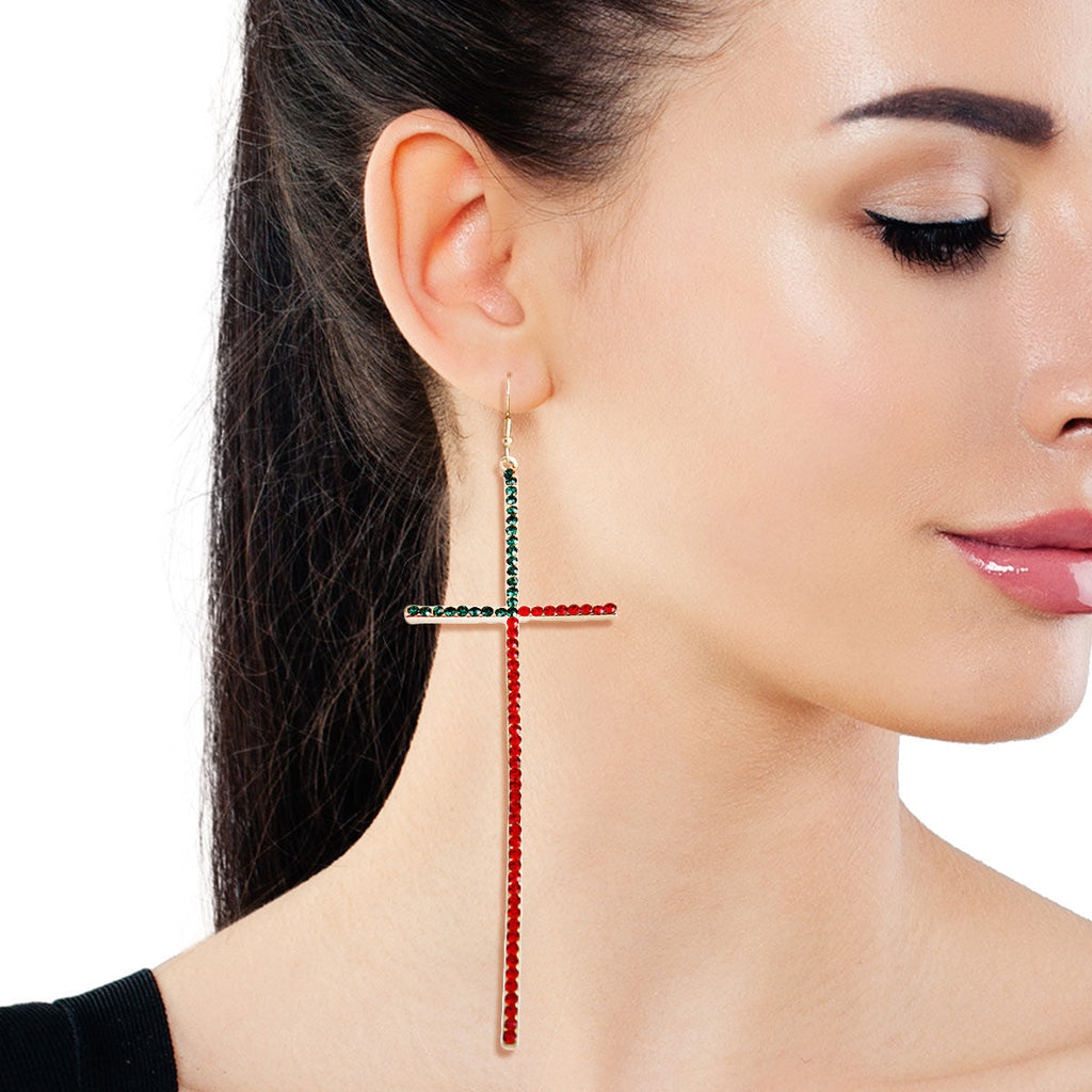 Rhinestone Cross Earrings Stylish Statement Jewelry Divine Drops