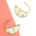 Statement Gold and White Flower Hoop Earrings Stylish Fashion Jewelry