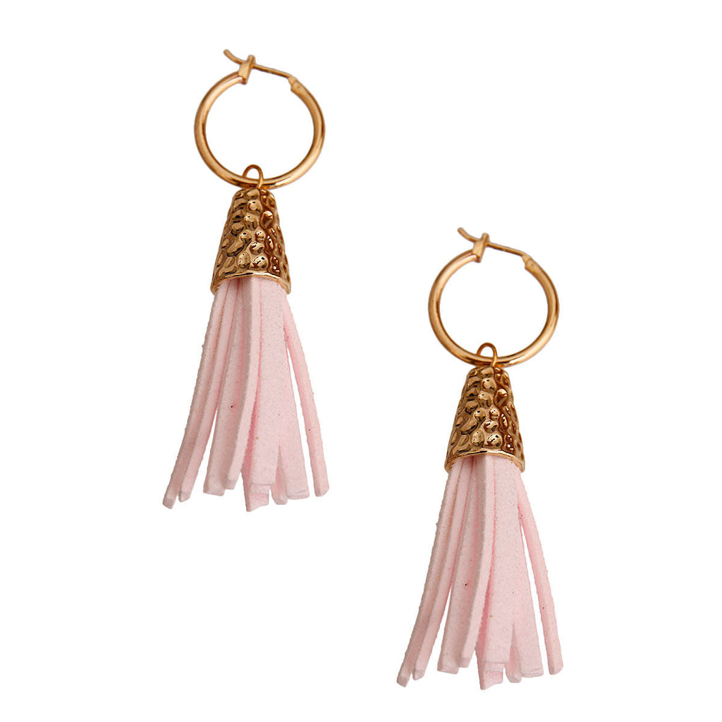 Baby Hoop Earrings with Pink Tassel – Trendy Stylish Jewelry Accessory