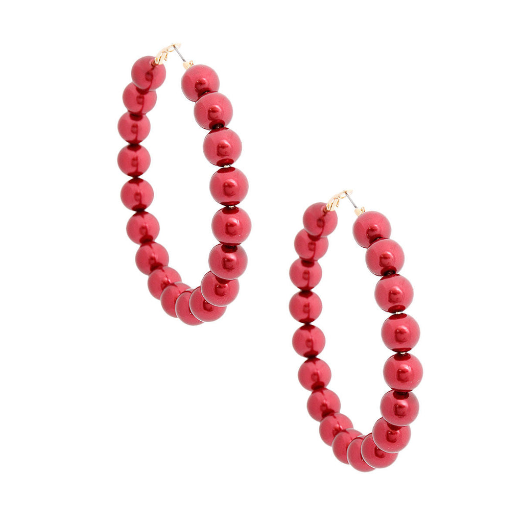 Women’s Burgundy Pearl Gold Hoop Earrings Stylish Chic Jewelry