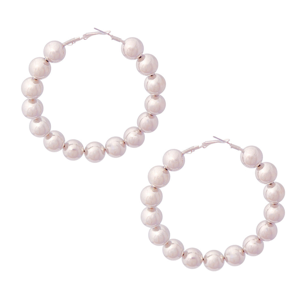 Ball Hoop Earrings Silver Metallic Stylish Statement Jewelry