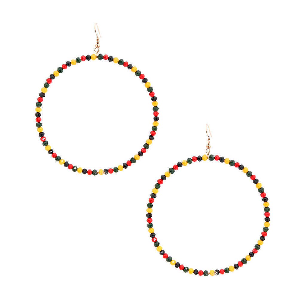 Statement Hoop Earrings with Tribal Color Bead Drops – Trendy Fashion Jewelry