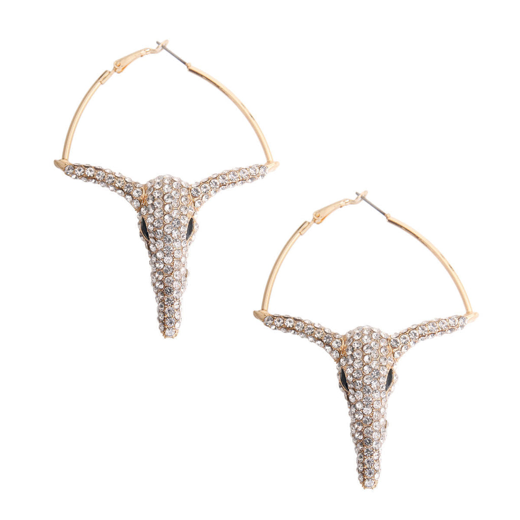 Steer Hoop Earrings with Gold Rhinestones – Stylish Statement Jewelry