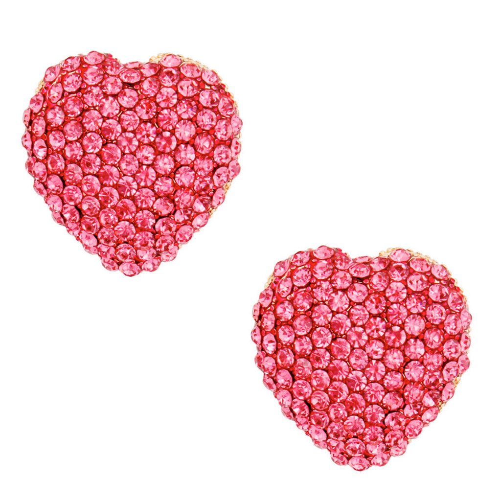 Heart Stud Earrings with Pink Stone, Stylish Gold Jewelry