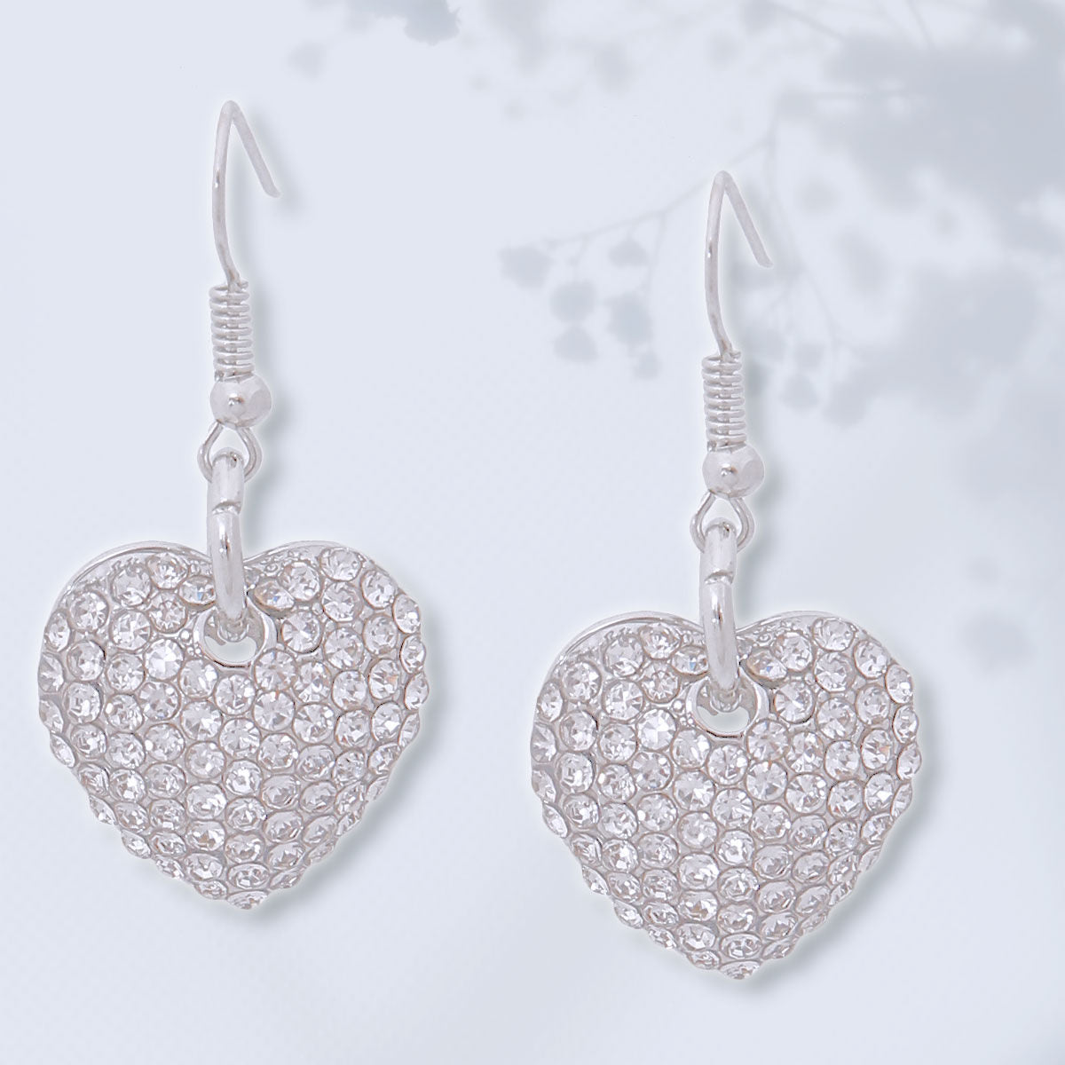 Rhinestone Heart Fish Hook Earrings Silver Stylish Jewelry Accessory