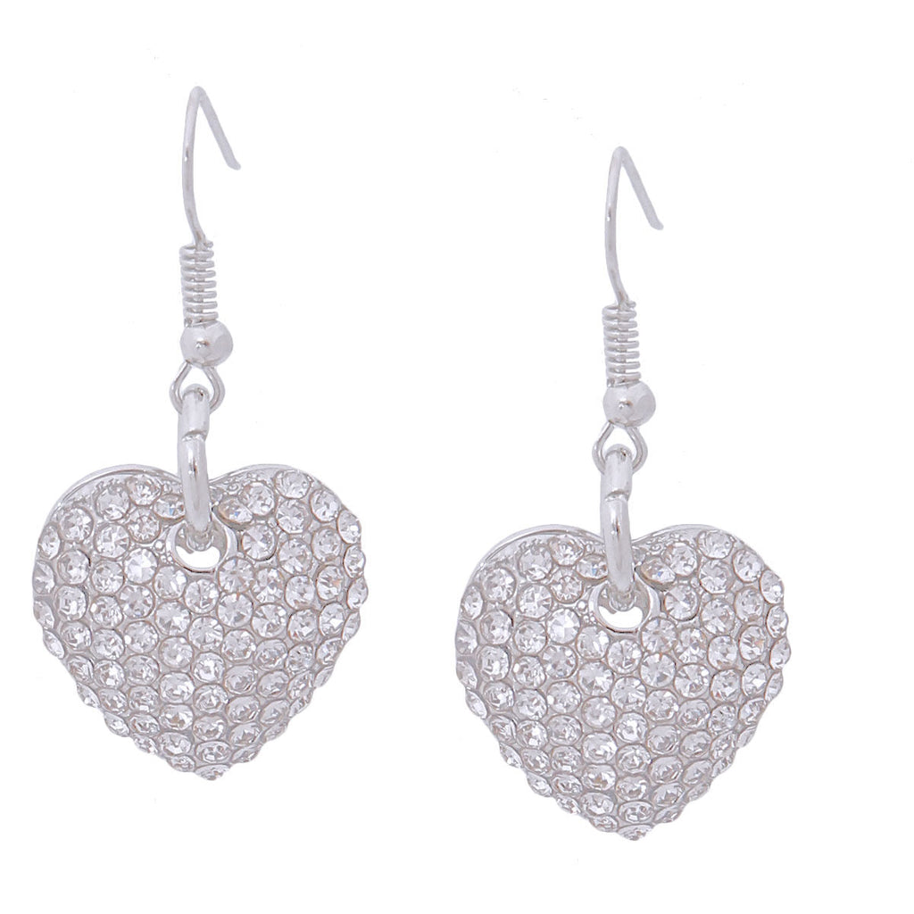 Rhinestone Heart Fish Hook Earrings Silver Stylish Jewelry Accessory