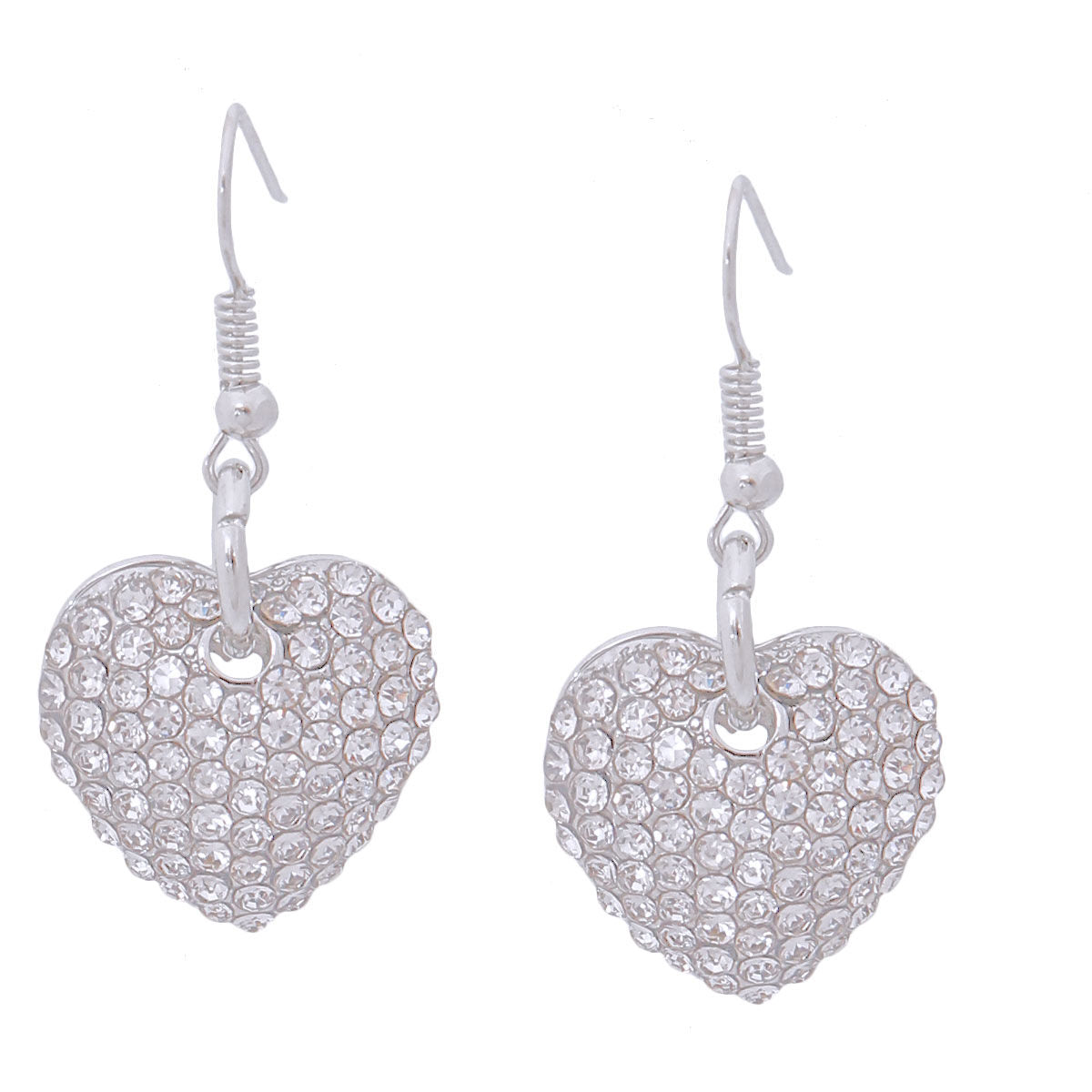 Rhinestone Heart Fish Hook Earrings Silver Stylish Jewelry Accessory