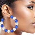Pearl Hoop Earrings 60mm Blue White Sorority Stylish Statement Jewelry