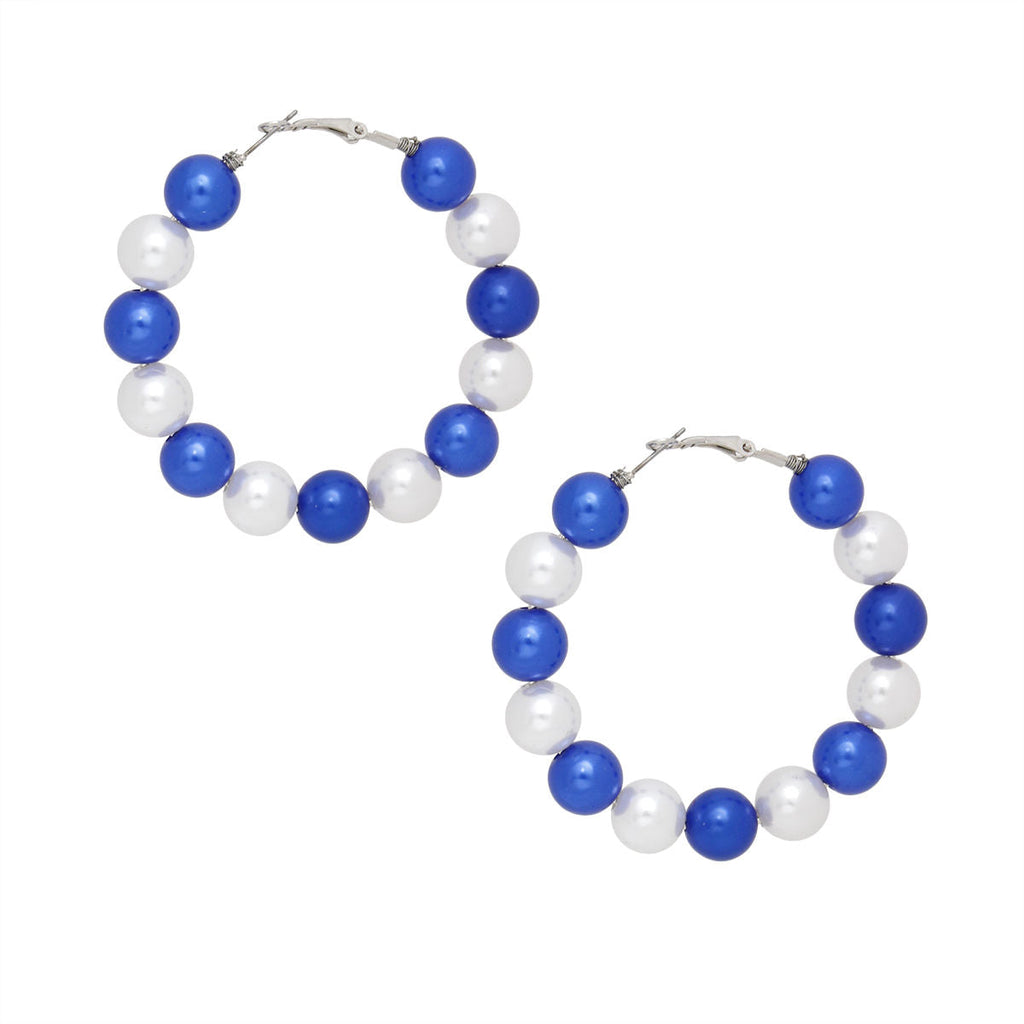 Pearl Hoop Earrings 60mm Blue White Sorority Stylish Statement Jewelry