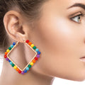 Statement Square Rainbow Bead Earrings Trendy Fashion Jewelry