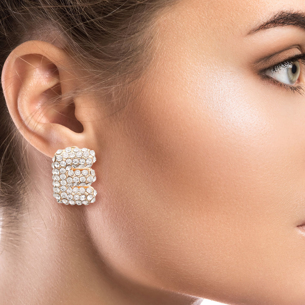 Rhinestone Stud Earrings E Initial Stylish Fashion Jewelry