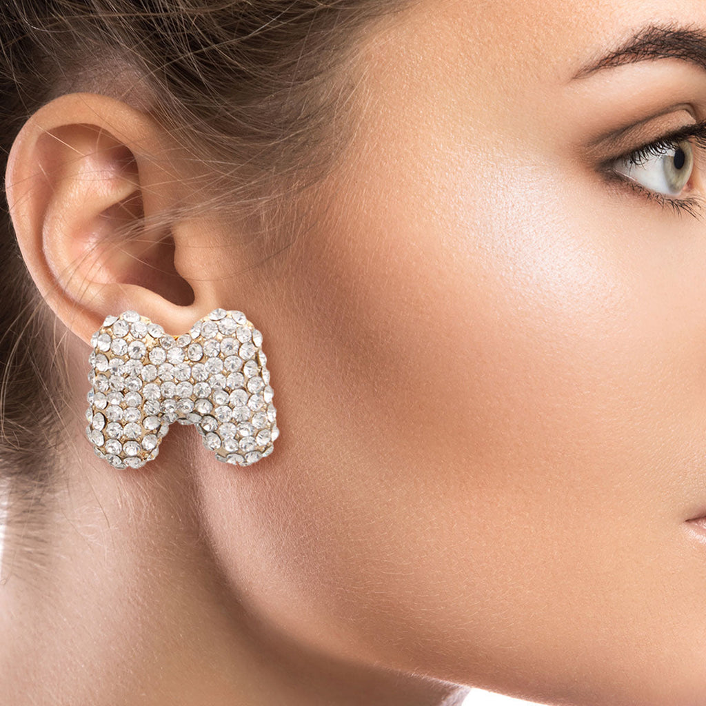 Rhinestone Stud Earrings M Initial Trendy Fashion Jewelry
