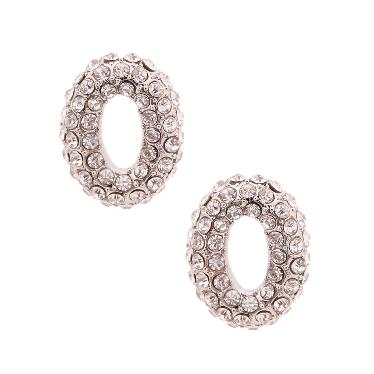 Silver Rhinestone Stud Earrings Stylish Fashion Jewelry